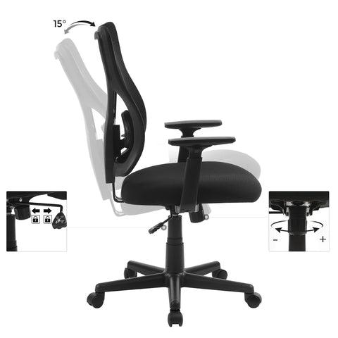 Rootz Ergonomic office chair - Adjustable armrests - Rocker function - Breathable mesh - Load capacity 120 kg - Black