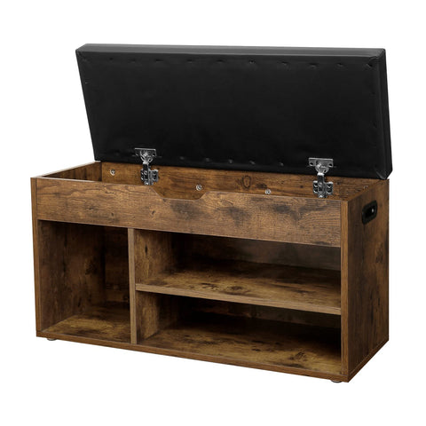 Rootz Shoe Bench - Seat Bench - Padded, 3 Open Compartments, Under Seat Storage - Shoe Storage - Hallway, Living Room, Bedroom - Dark Brown