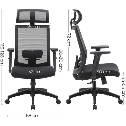Rootz Office chair - Office chair - Ergonomic - 360° swivel chair - Lumbar support - Headrest - Adjustable - Tiltable - Black