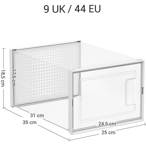 Rootz Shoe Boxes - 18 Storage Boxes - Foldable and Stackable - Size 44 - Transparent White - 31 x 24.5 x 17.5 cm