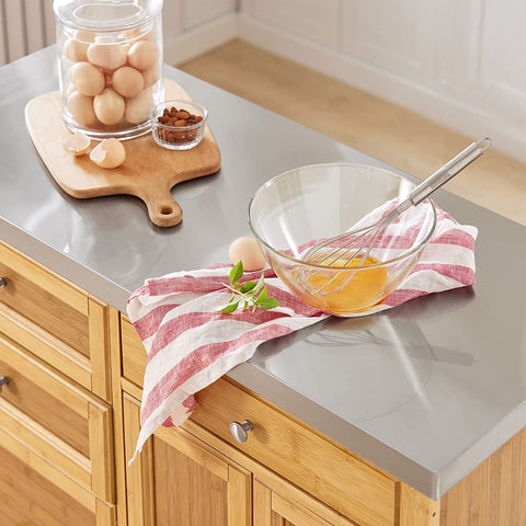 Rootz Kitchen Storage Trolley - Kitchen Island - Kitchen Cabinet - Cupboard - Sideboard with Stainless Steel Top