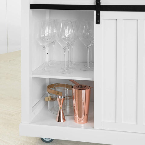 Rootz Kitchen Storage Trolley - Kitchen Cabinet - Cupboard - Sideboard - Kitchen Island with Stainless Steel Top & 2 Sliding Doors
