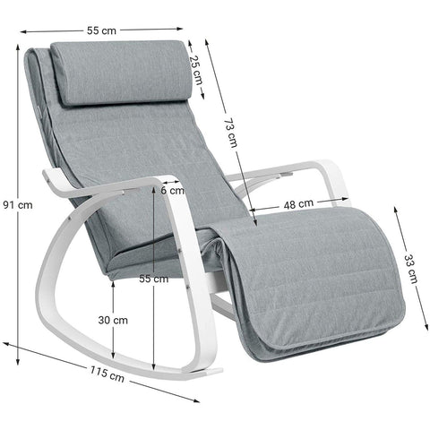 Rootz Rocking Chair With Footrest - Adjustable Lounger - Relax Chair - Armchair - Birch Wood - 150 kg load capacity - Gray