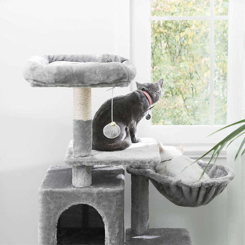 Rootz Multilevel Cat Tree - Cat Tower - Scratching Post - Climbing Tree for Cats - Light Gray - 50 x 40 x 110 cm