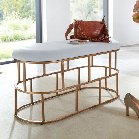 Rootz Bench - Upholstered Hallway Bench with Metal Frame - Design Bed Bench for Bedroom - Modern Hallway/Cloakroom Bench - Velvet Bench White-Gold  - 90x46x38 cm
