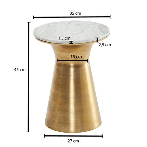 Rootz White Marble Side Table - Gold Metal Base - Round Small Coffee Table - Modern Living Room Furniture - High Coffee Table - 35x35x45 cm