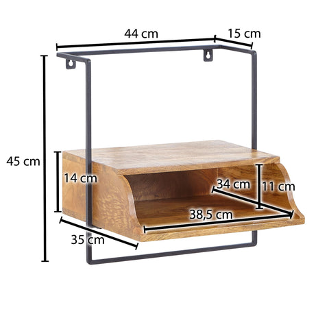 Rootz Bedside Table - Wall Mounted - Nightstand with Shelf - Floating Wall Board for Box Spring Bed - Hanging Wall Console - Solid Mango Wood - 44x45x35 cm