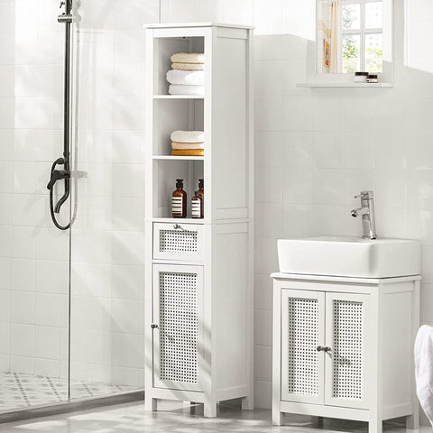 Rootz Bathroom Tall Cabinet - Bathroom Cabinet -Storage Cabinet with 3 Shelves - 1 Drawer - 1 Cabinet