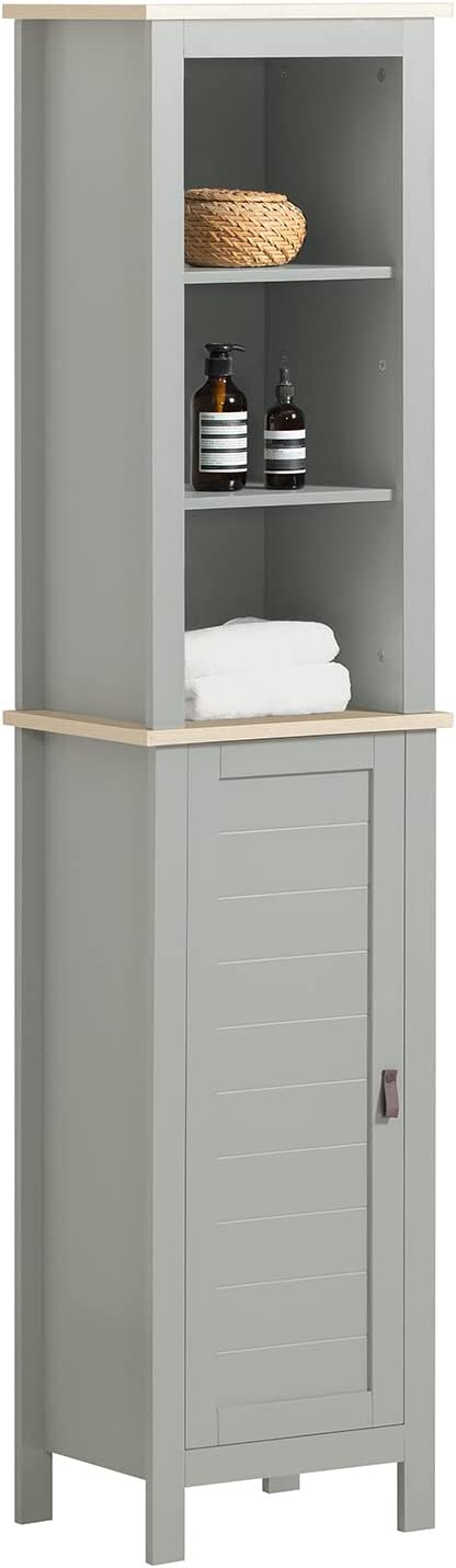 Rootz Bathroom Tall Cabinet Cupboard Bathroom- Storage Cabinet with 3 Storage Compartments and 1 Door