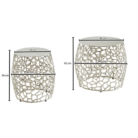 Rootz Side Table Set - 2 Piece Nesting Tables - Modern Design with Branch Structure - Living Room Coffee Table - Aluminum Silver