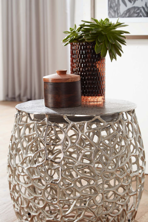 Rootz Side Table Set - 2 Piece Nesting Tables - Modern Design with Branch Structure - Living Room Coffee Table - Aluminum Silver