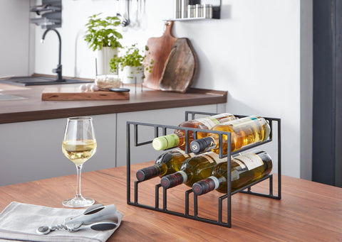 Rootz Wine Bottle Holder - Black Metal - Holds 6 Bottles - Modern Iron Wine Rack - 29x21x25 cm