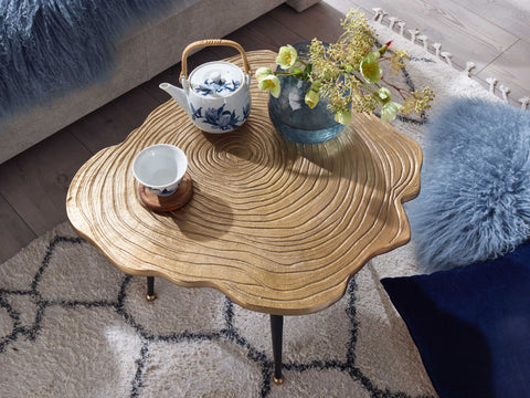 Rootz Gold Tree Disc Coffee Table - Modern Design - Small Round Living Room Table - Aluminum - 64x64x37 cm