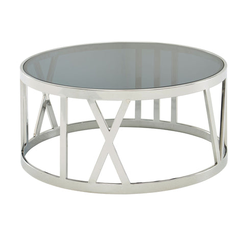 Rootz Coffee Table - Glass & Metal - Modern Design - Small Round Living Room Table - Silver - 60x60x30 cm