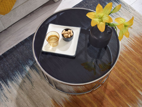 Rootz Coffee Table - Glass & Metal - Modern Design - Small Round Living Room Table - Silver - 60x60x30 cm