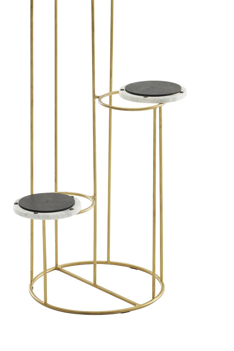 Rootz Plant Stand - Real Marble White -  Gold Standing - Modern Free-Standing Flower Stool with 4 Shelves - 36.5x107.5x36.5 cm