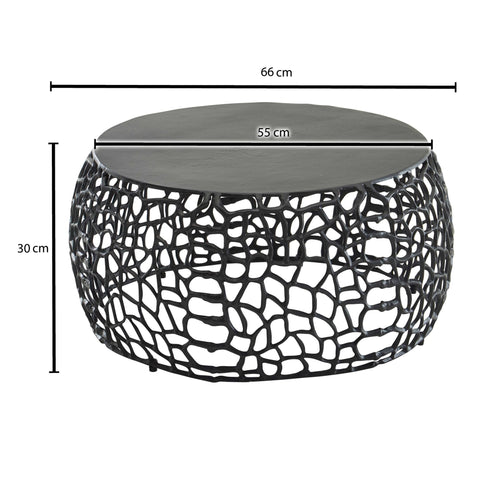Rootz Coffee Table - Round Aluminum Design with Branch Structure - Black Metal - 66x66x30 cm