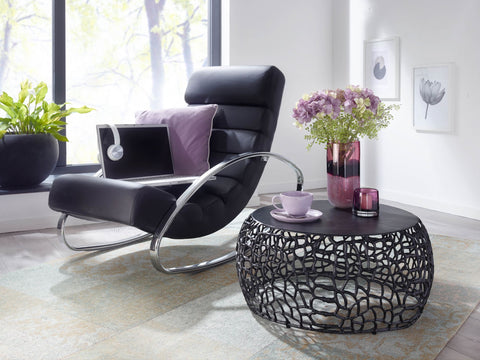 Rootz Coffee Table - Round Aluminum Design with Branch Structure - Black Metal - 66x66x30 cm