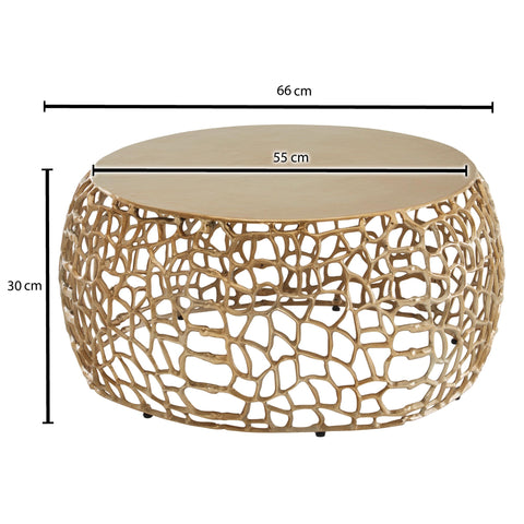 Rootz Coffee Table - Round Aluminum Design with Branch Structure - Gold Metal - 66x66x30 cm