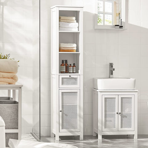Rootz Bathroom Tall Cabinet - Bathroom Cabinet -Storage Cabinet with 3 Shelves - 1 Drawer - 1 Cabinet