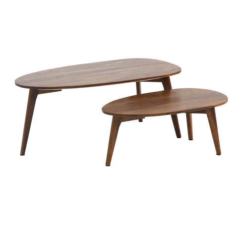 Rootz design coffee table set of 2 solid sheesham wood living room table brown - nesting table wooden table kidney shape coffee table - 2-piece placemat- side table- wood