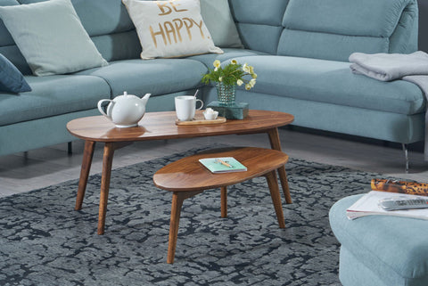 Rootz design coffee table set of 2 solid sheesham wood living room table brown - nesting table wooden table kidney shape coffee table - 2-piece placemat- side table- wood