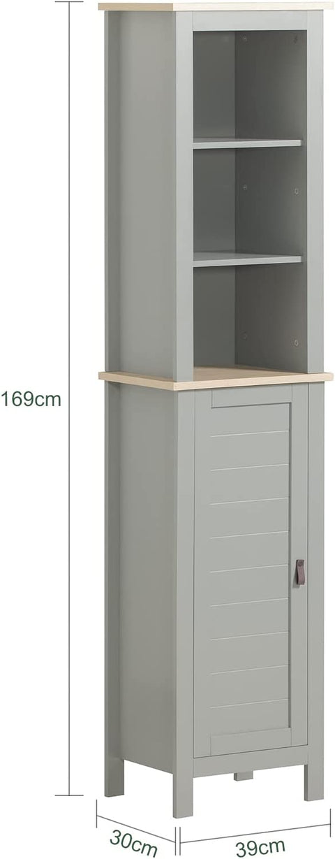 Rootz Bathroom Tall Cabinet Cupboard Bathroom- Storage Cabinet with 3 Storage Compartments and 1 Door