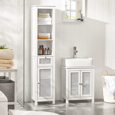 Rootz Bathroom Tall Cabinet - Bathroom Cabinet -Storage Cabinet with 3 Shelves - 1 Drawer - 1 Cabinet