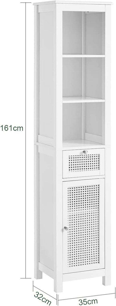 Rootz Bathroom Tall Cabinet - Bathroom Cabinet -Storage Cabinet with 3 Shelves - 1 Drawer - 1 Cabinet