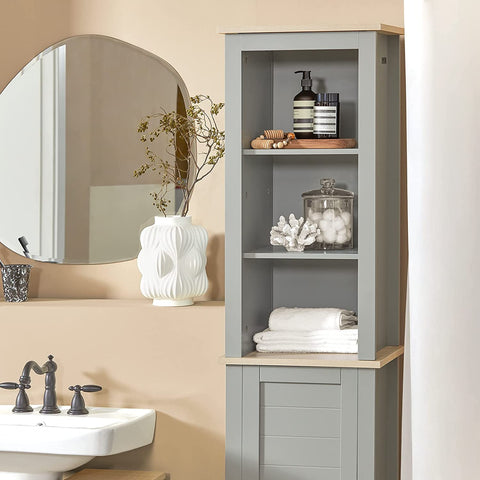 Rootz Bathroom Tall Cabinet Cupboard Bathroom- Storage Cabinet with 3 Storage Compartments and 1 Door