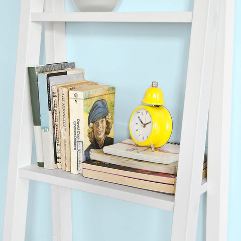 Rootz White Modern 5 Tiers Ladder Shelf, Storage Display Shelving Wall Shelf Bookcase