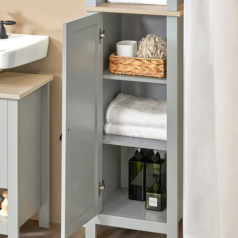 Rootz Bathroom Tall Cabinet Cupboard Bathroom- Storage Cabinet with 3 Storage Compartments and 1 Door