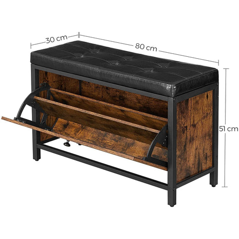 Rootz Shoe Bench - Shoe Cabinet - Storage - 6 Pairs of Shoes - Industrial - 80 x 30 x 51 cm - Brown - Black