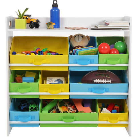 Rootz´s Toy organizer with 9 removable bins made of non-woven fabric - Storage space - Bookshelf - Storage cabinet - Toy organizer - Toy cabinet - Wooden frame - MDF - White