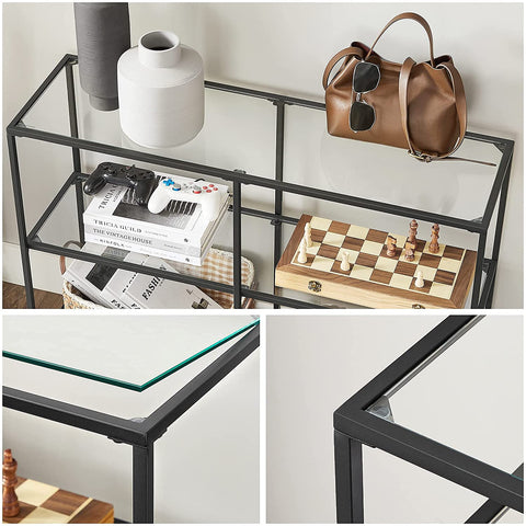 Rootz Console Table - Console Table - Side Table - with Tempered Glass - Modern - Black - 100 x 30 x 73 cm
