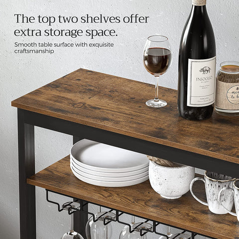 Rootz Wine Rack with Glass Holders - Wine Holder - Bottle Rack - Standing - Industrial - Brown and Black - 66 x 30 x 100 cm