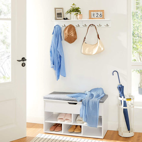 Rootz Wall Coat Rack - Wardrobe - 4 Double Hooks - Wall Coat Rack - MDF - White - 40 x 10.5 x 10.5 cm