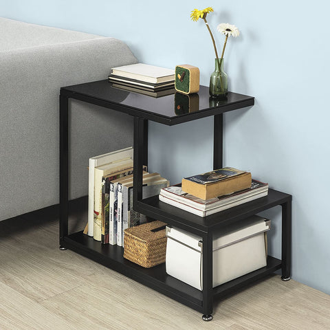 Rootz Side Table - Coffee Table - Living Room Table with Storage Shelf - W65 x D35 x H55cm