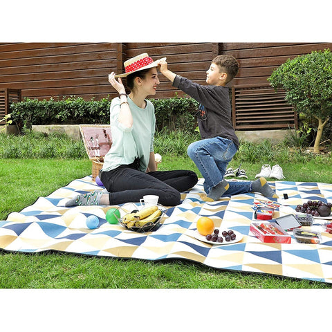 Rootz Picnic Blanket - Beach Blanket - Waterproof Bottom - Foldable - Yellow - Blue - 300 x 200 cm