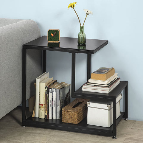Rootz Side Table - Coffee Table - Living Room Table with Storage Shelf - W65 x D35 x H55cm