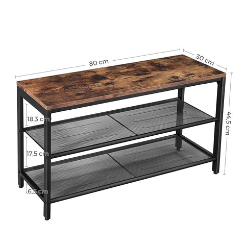 Rootz Shoe cabinet - Shoe rack - Shoe bench - Rustic Brown - Industrial - 80 x 30 x 44.5 cm