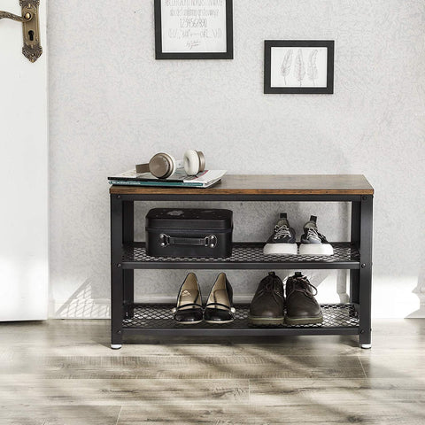 Rootz Shoe Rack - Storage Rack - 3 Layer - Industrial - Rustic Brown - 73 x 30 x 45 cm