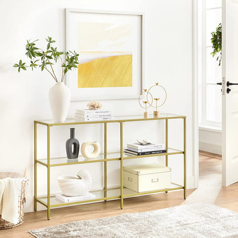 Rootz Console Table - Side Table - 3 Levels - Tempered Glass - Metal - Gold - 130 x 30 x 73.3 cm