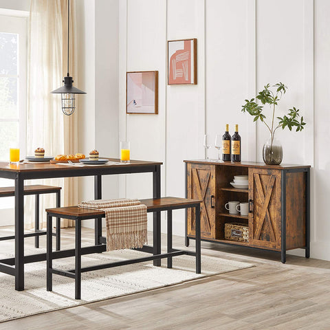 Rootz Sideboard - Storage Cabinet - Sideboard - Kitchen Cabinet - 2 Doors - 2 Open Compartments - Industrial - Brown - Black - Processed Wood - Metal - 100 x 35 x 70 cm