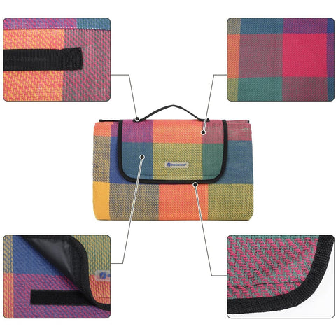 Rootz Picnic Blanket - Beach Blanket - Waterproof Bottom - Foldable - Red - Green - Orange - 195 x 150 cm