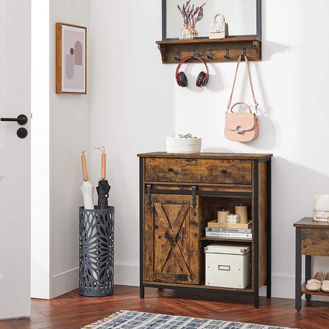 Rootz Sideboard - Chest of drawers - Storage cabinet - Sliding door - Industrial - Brown - Black - Processed Wood - Metal - 70 x 30 x 80 cm