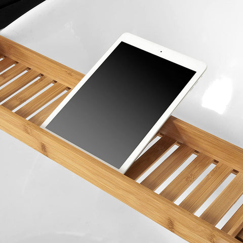 Rootz Bamboo Bathtub Rack - Caddy Tray Bathroom Shelf - Length 80cm