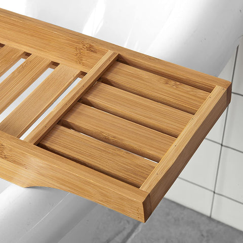 Rootz Bamboo Bathtub Rack - Caddy Tray Bathroom Shelf - Length 80cm