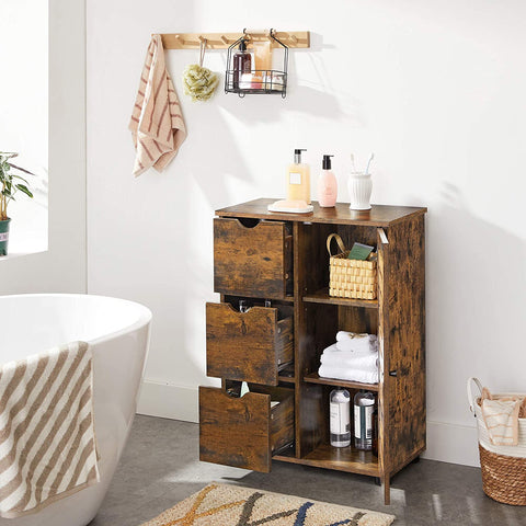 Rootz Sideboard - Storage Cabinet - Sideboard - 3 Drawers - Folding Door - Adjustable Shelves - Brown - Black - Industrial - Processed Wood - Metal - 60 x 30 x 80 cm