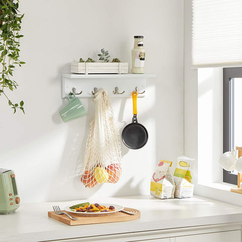 Rootz Wall Coat Rack - Wardrobe - 4 Double Hooks - Wall Coat Rack - MDF - White - 40 x 10.5 x 10.5 cm